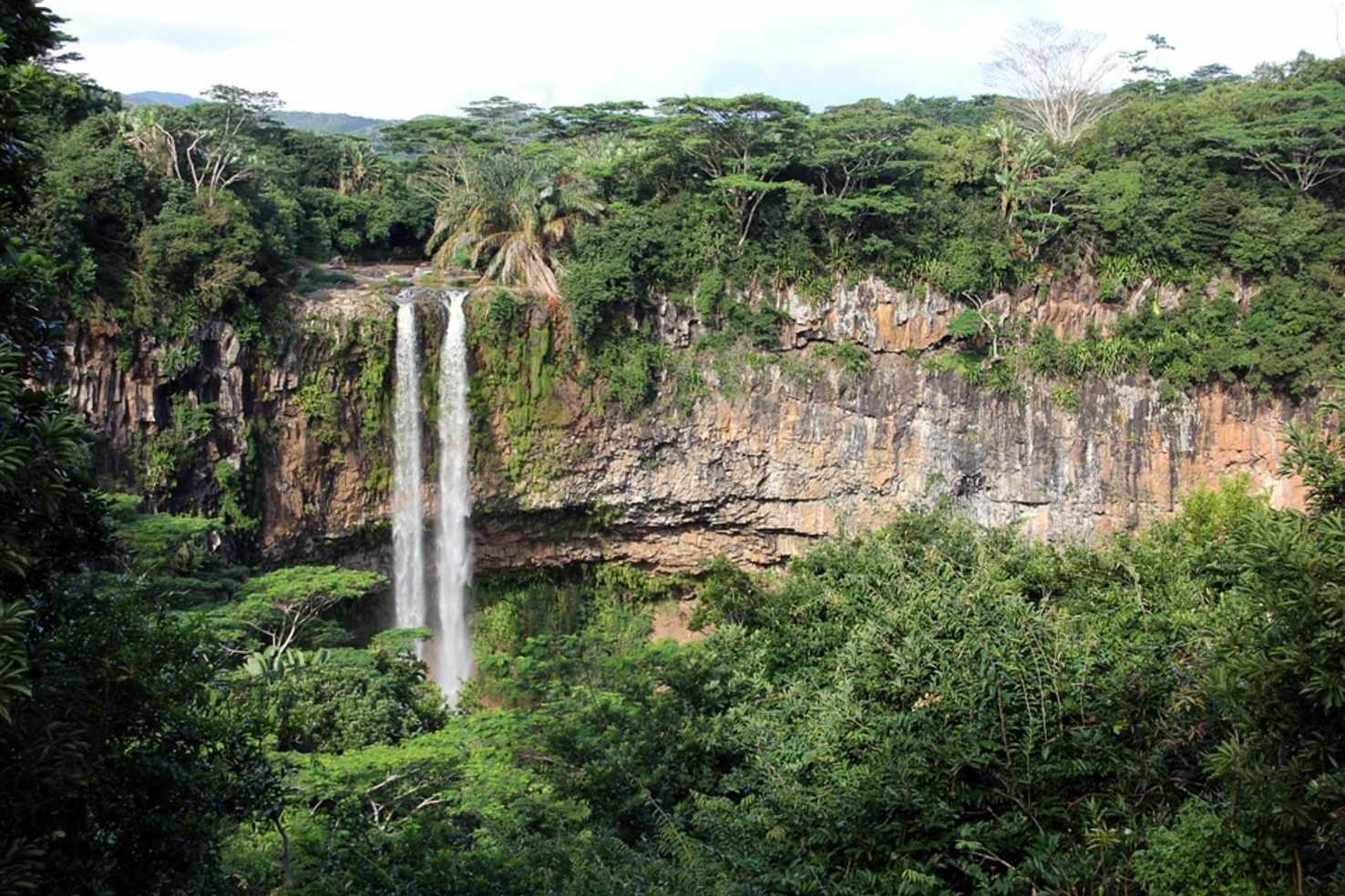 Large tropical waterfall landscape mauritius green
