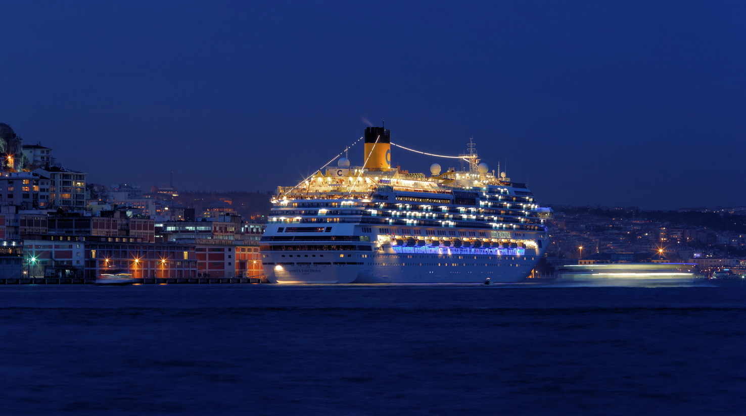 Large bosphorus cruise ship costa fascinosa istanbul